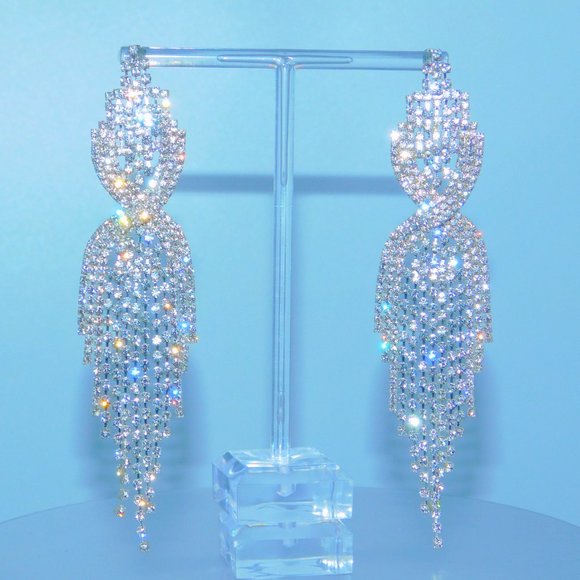 Teardrop Crystal Tassels Dangle Earrings NEW! - Picture 1 of 12